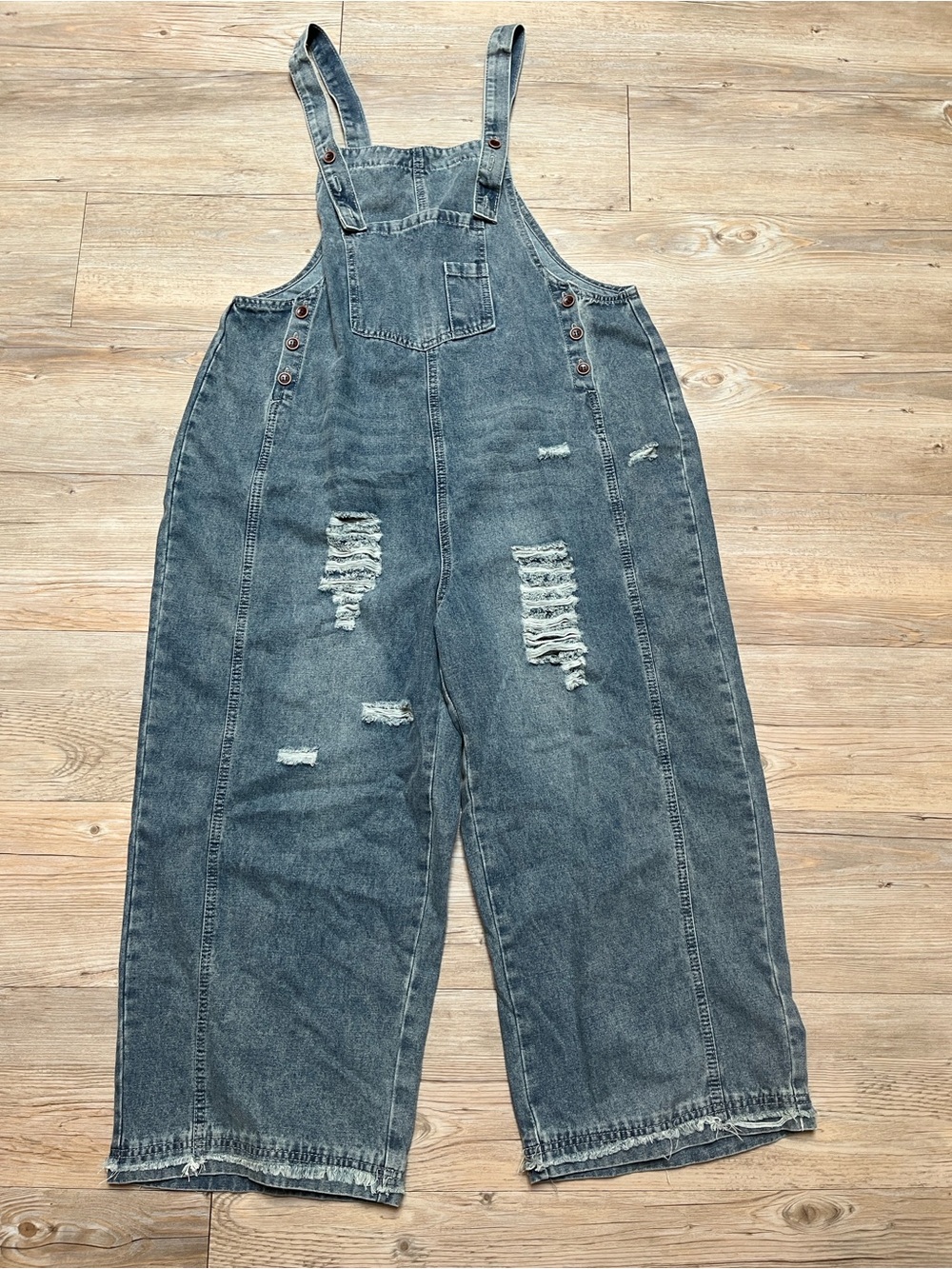 Women's ChouYatou Distressed Denim Overalls - Washed Blue